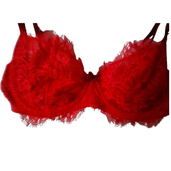 Victorias Secret Womens Dream Angels Red Sheer Lace Underwire Sheer Half Bra 32C - Picture 2 of 12